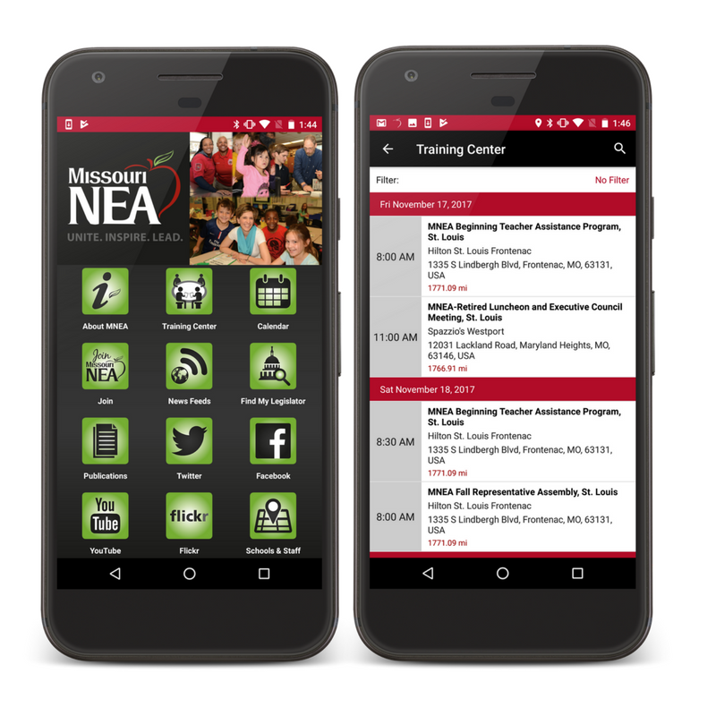Info Grove App Association Missouri NEA Features and Training Calendar