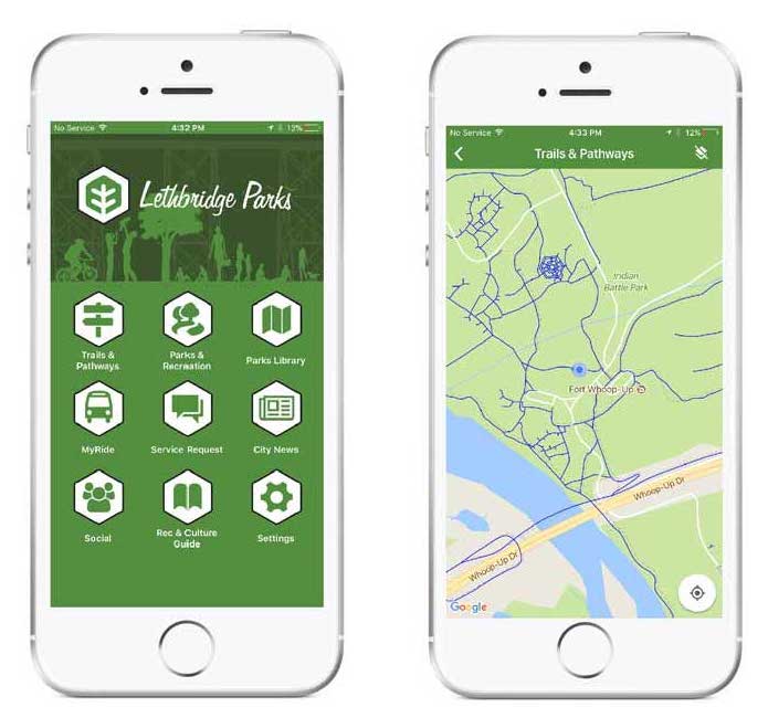 Info Grove App City Lethbridge Parks Feature Page and Map