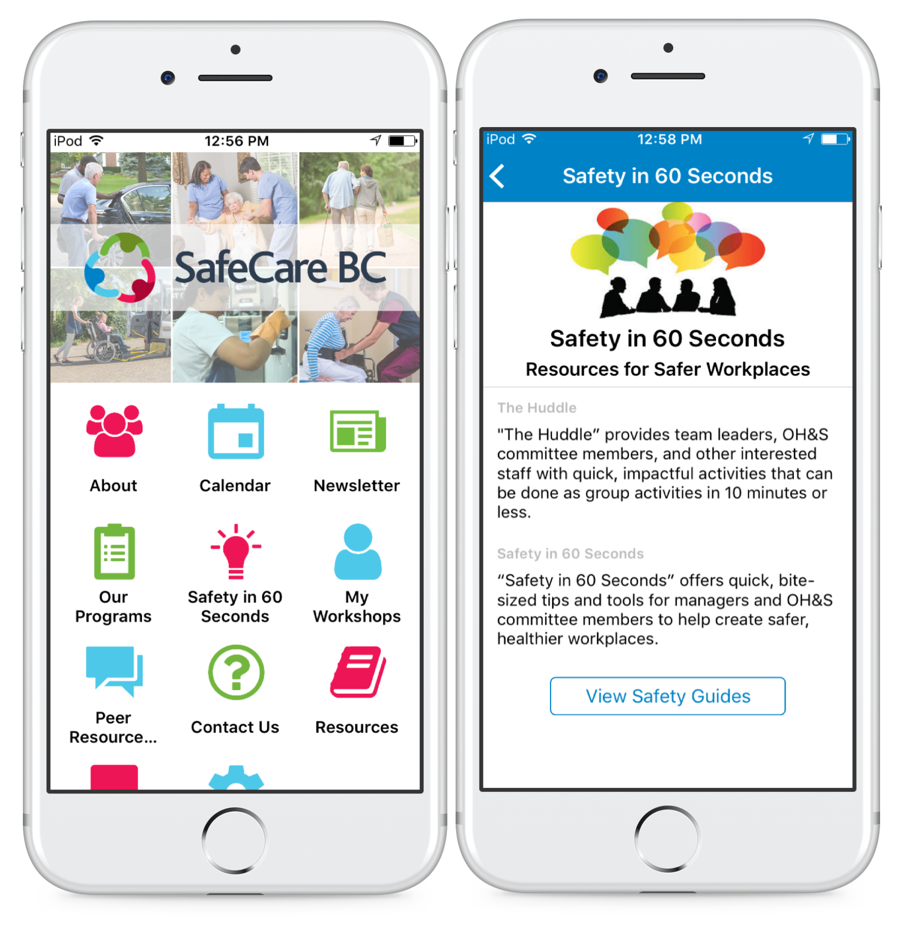 Info Grove App Save Care BC App Feature Page and Safety in 60 Seconds