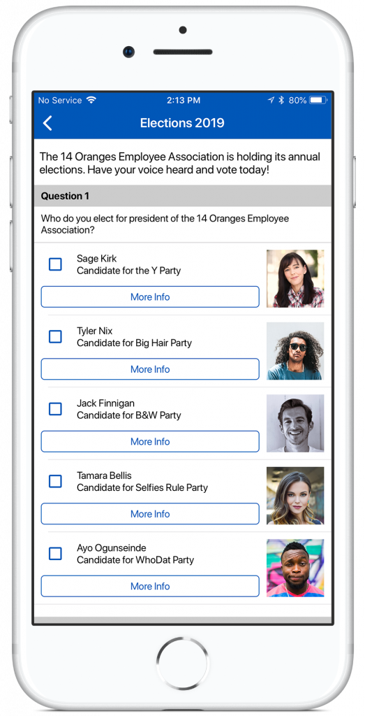 Info Grove App Employee Association Elections page