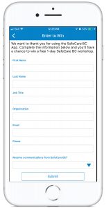 Info Grove App SafeCare BC Enter To Win Page