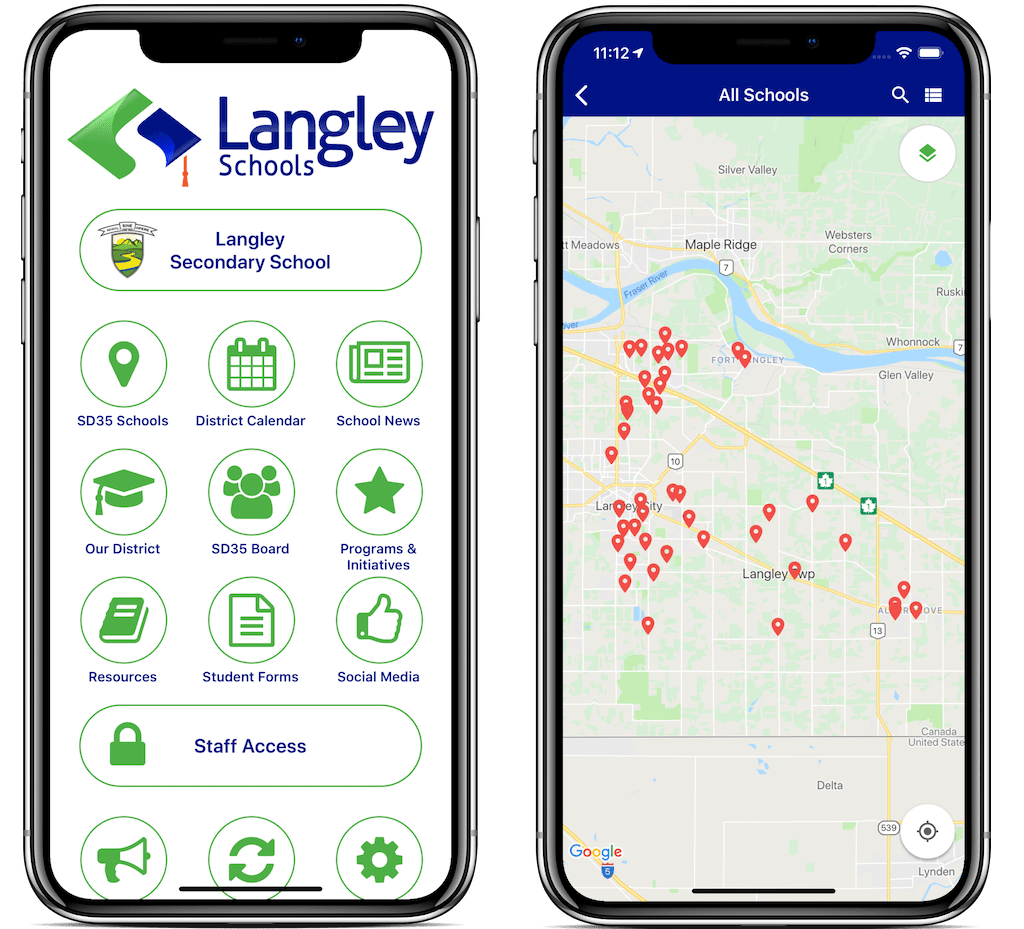 Info Grove App Langley Schools Feature page and maps