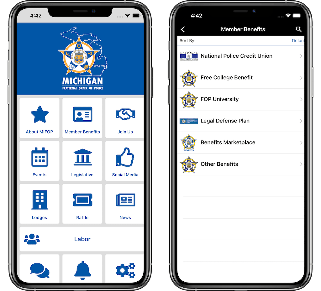 Info Grove App Michigan Fraternal Order Police feature page and member benefits page
