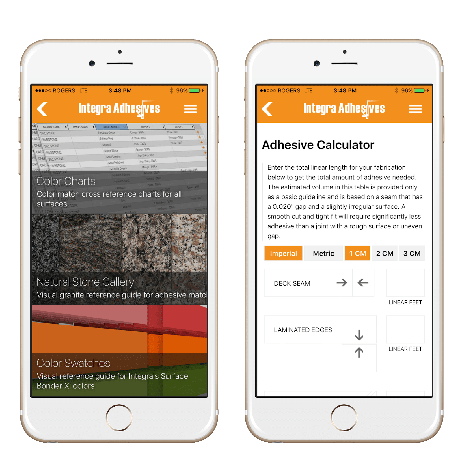 Info Grove App Integra Adhesives feature page and calculator