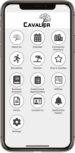 Info Grove City of Cavalier North Dakota App features page