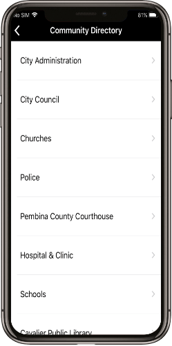 Info Grove City of Cavalier North Dakota App Community Directory Page