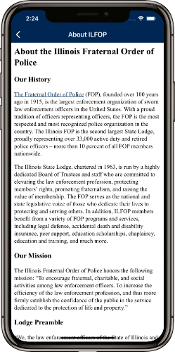 Info Grove Illinois Fraternal Order Police Association App about page