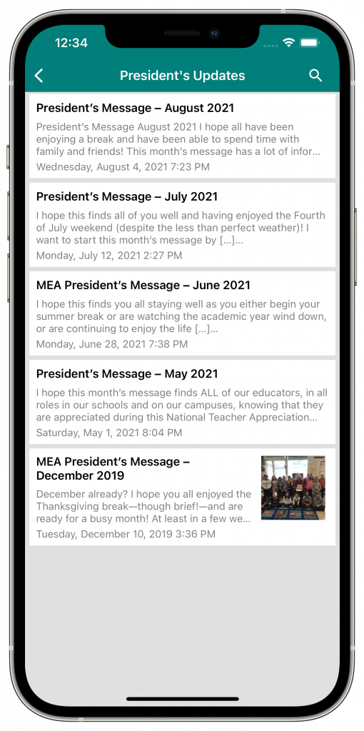 Info Grove Maine Education Association App Update page