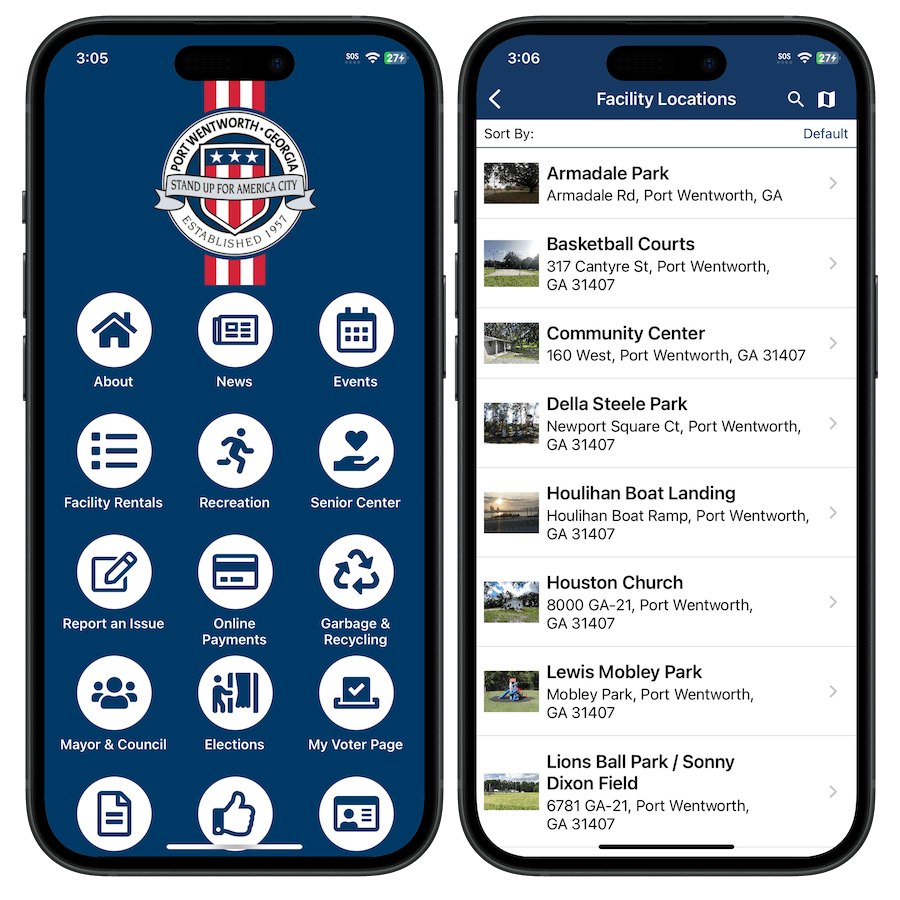 City of Port Wentworth mobile app with Info Grove